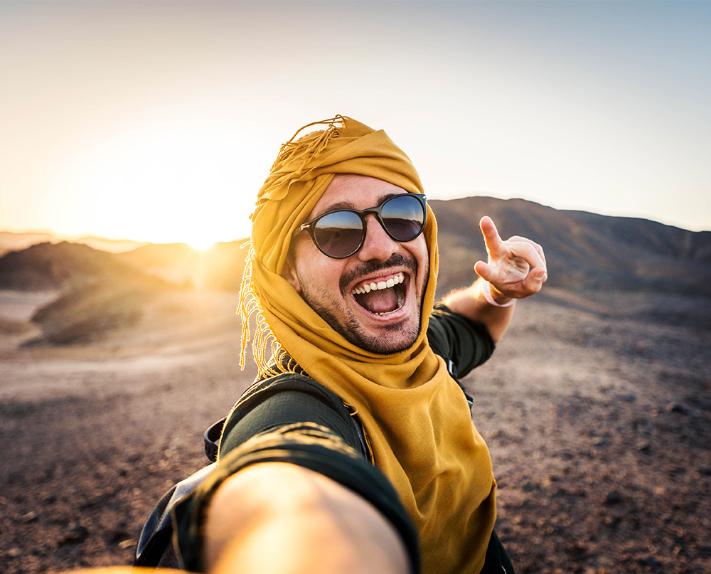 traveler taking selfie