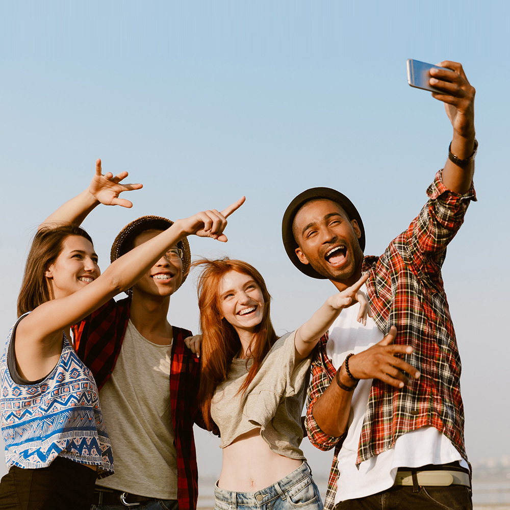 travelers taking a selfie